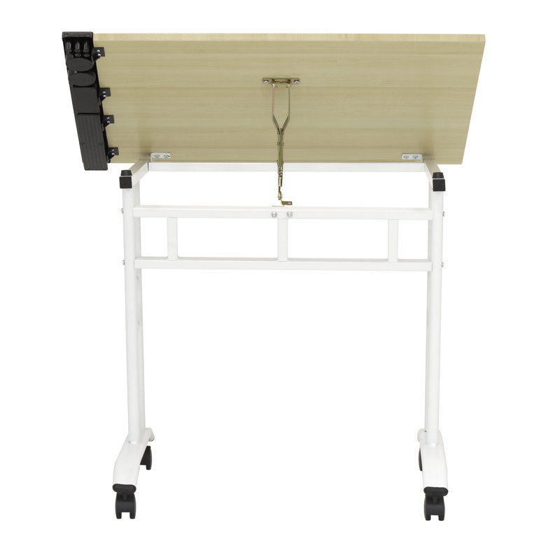 Adjustable Maple and White Drawing Table with Stool