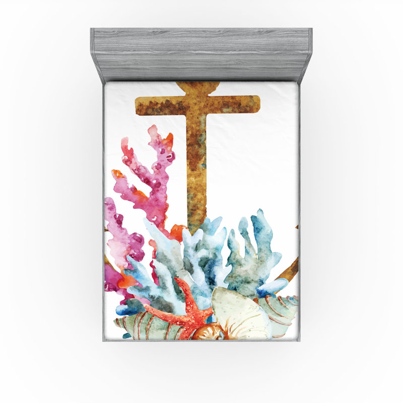 Ambesonne Anchor Fitted Sheet 2-Pack Watercolor Starfish Multicolor, King Fitted Sheet