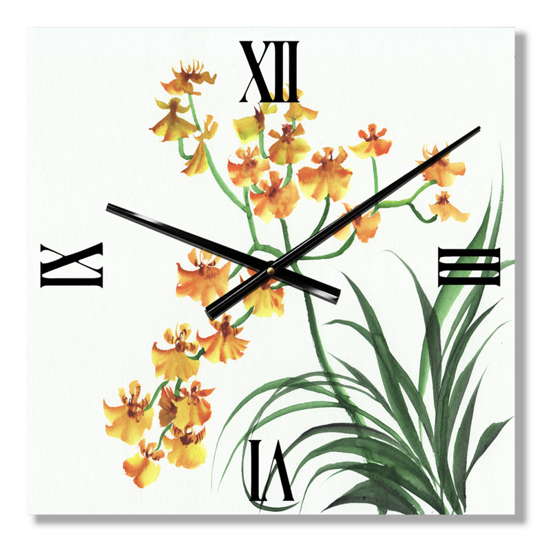 Orchidées jaunes VIntage - Horloge murale traditionnelle, Grand