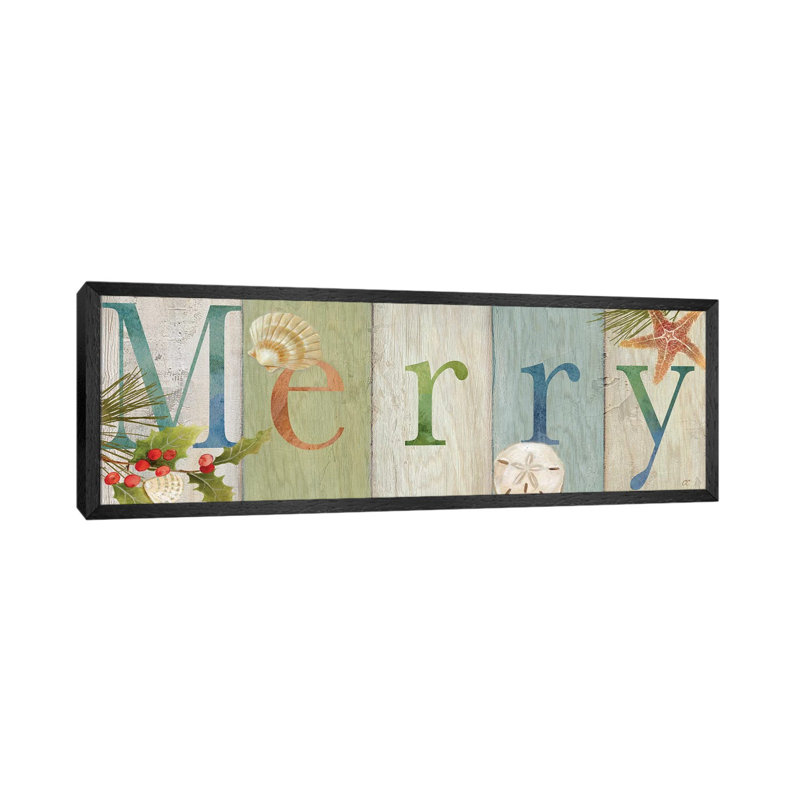 Merry Coastal Sign I by Cynthia Coulter - Panoramic Print on Canvas, 152.4 cm H x 50.8 cm W, Black Framed