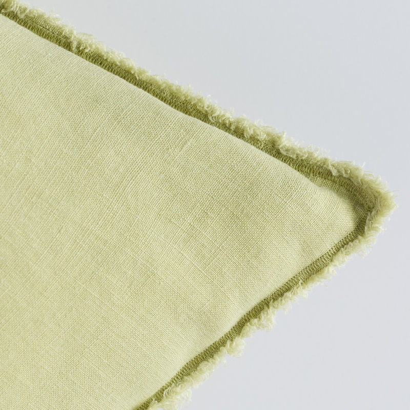 Chartreuse Linen Square Throw Pillow with Fringed Edges