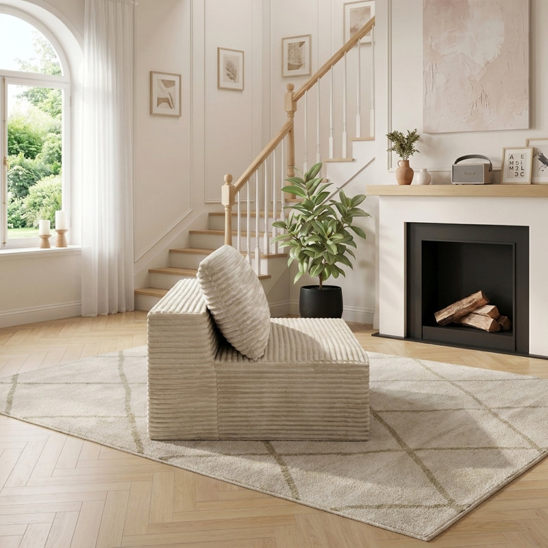 Modern Armless Floor-Hugging Modular Compression Sofa, Camel
