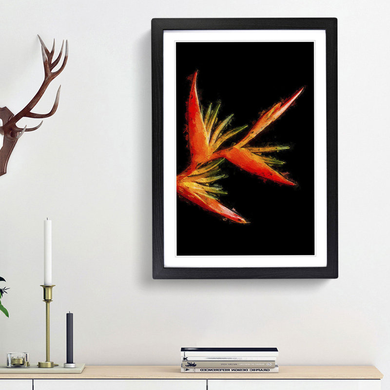 Orange and Red Bird of Paradise in Abstract - Picture Frame Graphic Art Print, Black Framed, 36cm H x 27cm W x 2cm D