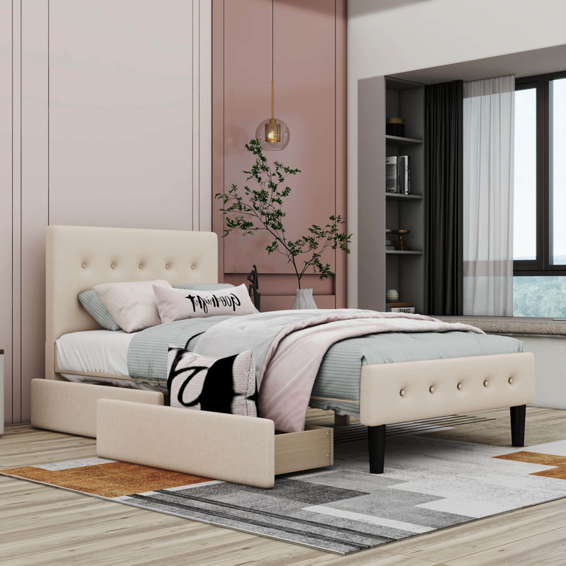 Upholstered Bed, Beige