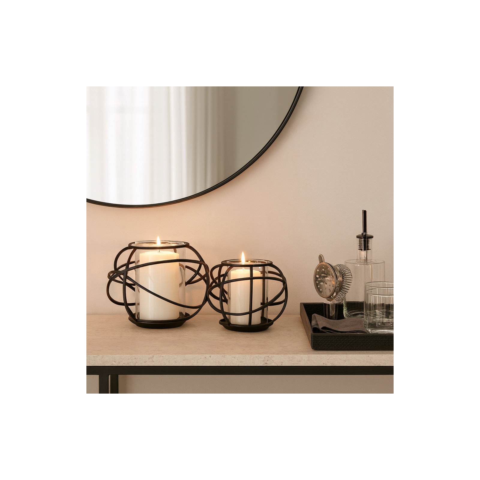 Geometric Modern Metal Candle Holders, Silver