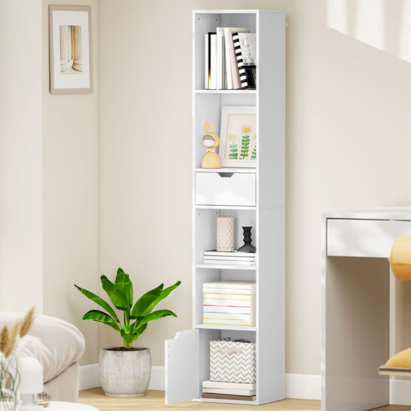 Bookcase, Bookshelf With Drawer And Door, White