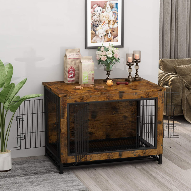 Meuble de cage pour chien, chenil moderne avec plateau amovible polyvalent, niche pour chien à 3 portes