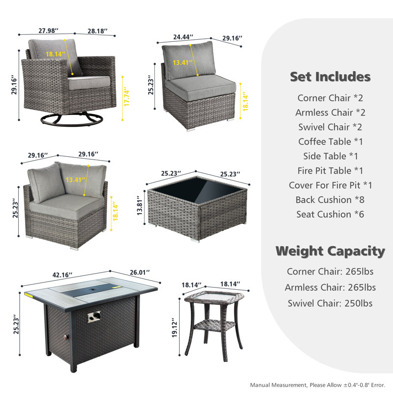Quinte Wicker 6 - Person Patio Conversation Set with Cushions, Dark Gray