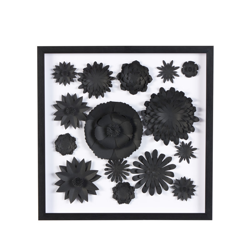 Paper Cluster Floral Shadow Box Framed On Paper Bold Art, Black