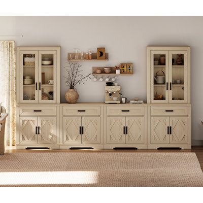 Glenford 4-In-1 73.3"H Tall Kitchen Pantry Storage Cabinet,Large Farmhouse Style Sideboard Buffet Cabinet Set Of 4 With Drawers And Shelves For Kitchen
