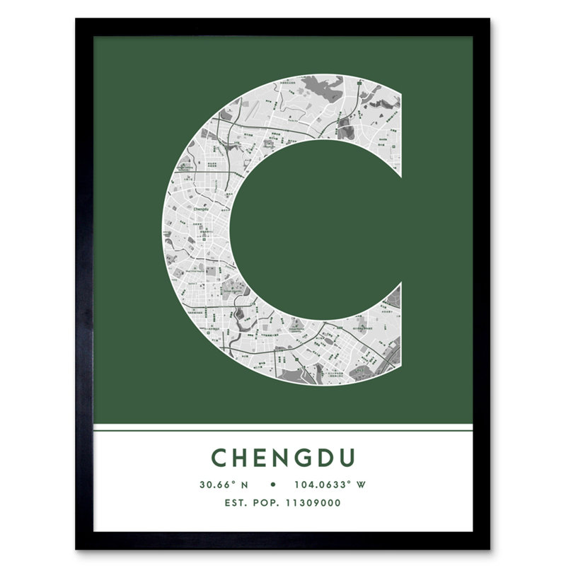 Chengdu City Map Chengdu Green - Single Picture Frame Typography