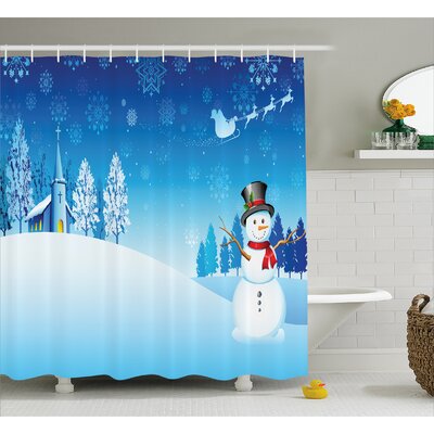 Christmas Snowman Church Stars Single Shower Curtain -  Ambesonne, sc_20029_extralong