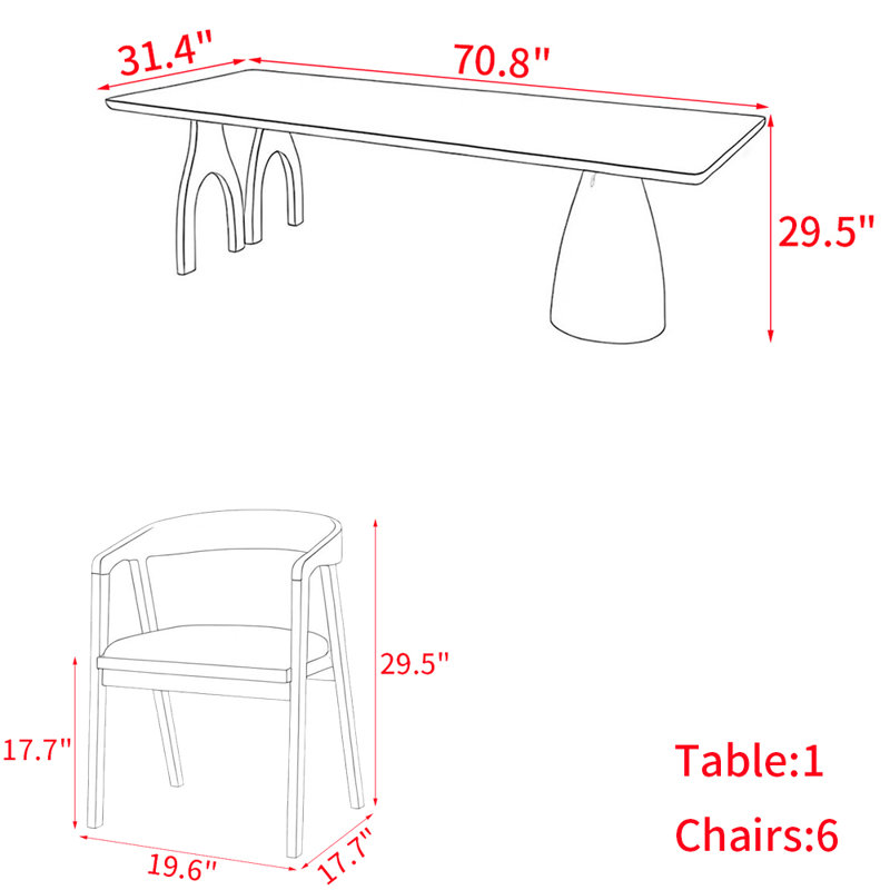 Japanese style solid wood dining table set, 29.5"H x 70.8"L x 31.4"W