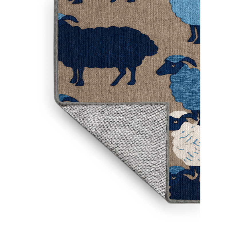 Tapis bleu à motif de moutons lavables , Rectangulaire 2 pi x 3 pi
