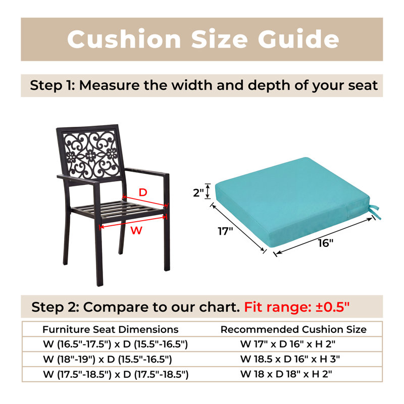 Coussin de siège d'extérieur carré imperméable pour meubles de patio, 17 x 16, ensemble de 2, 2", Bleu turquoise