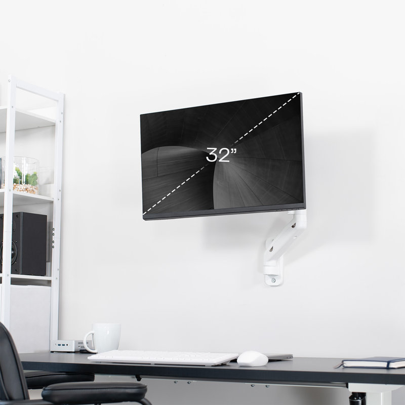 White Pneumatic Arm Single Monitor Wall Mount