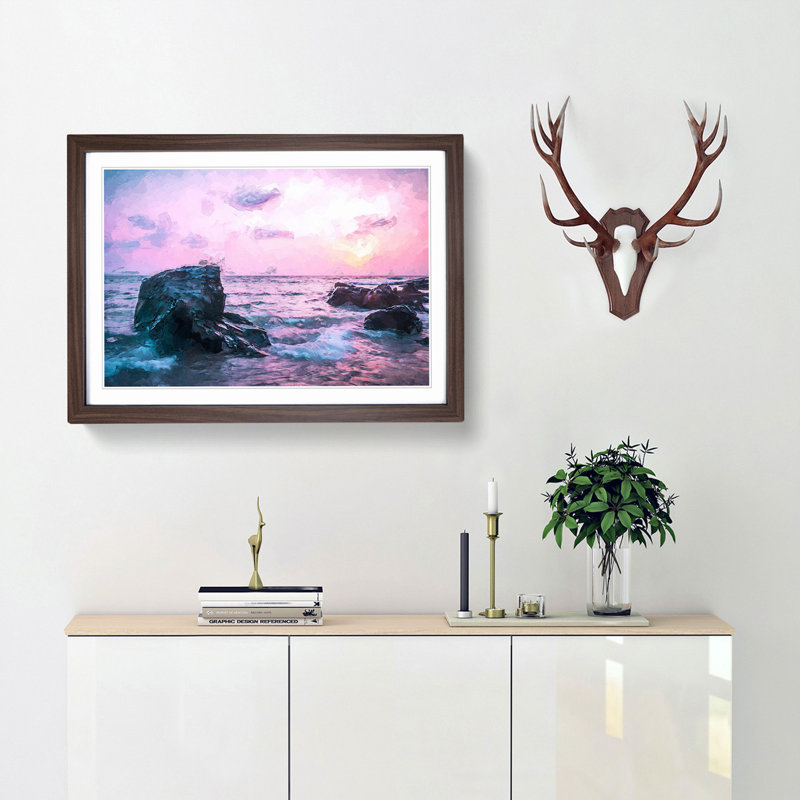 View of the Sunset in India in Abstract - Picture Frame Graphic Art Print, 35cm H x 50cm W x 2cm D, Walnut