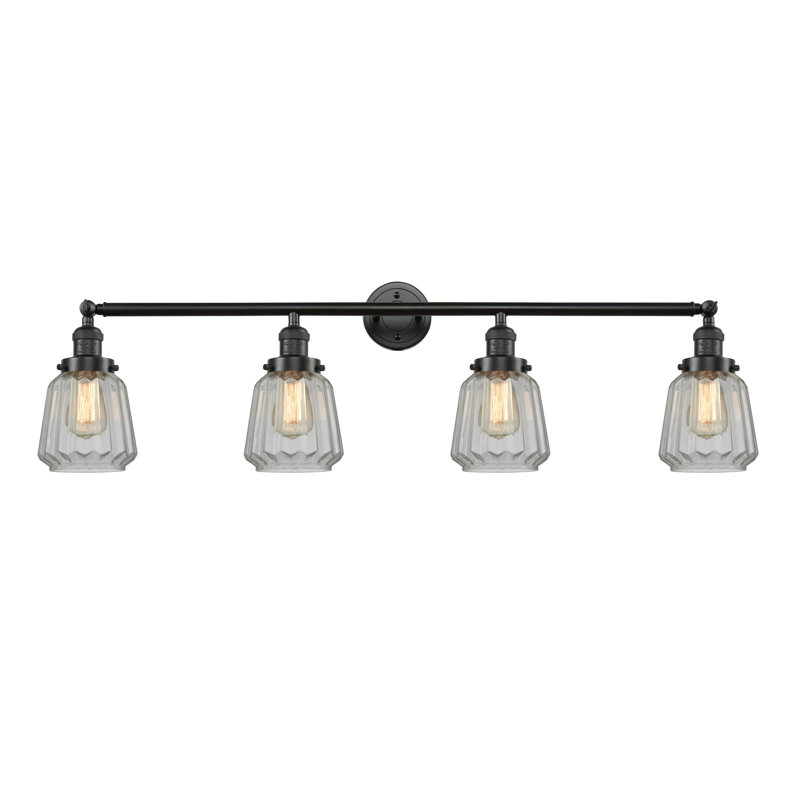 Vinson 4 - Light Dimmable Vanity Light, Clear, 3.5 Watt Vintage LED Bulb, Antique Brass