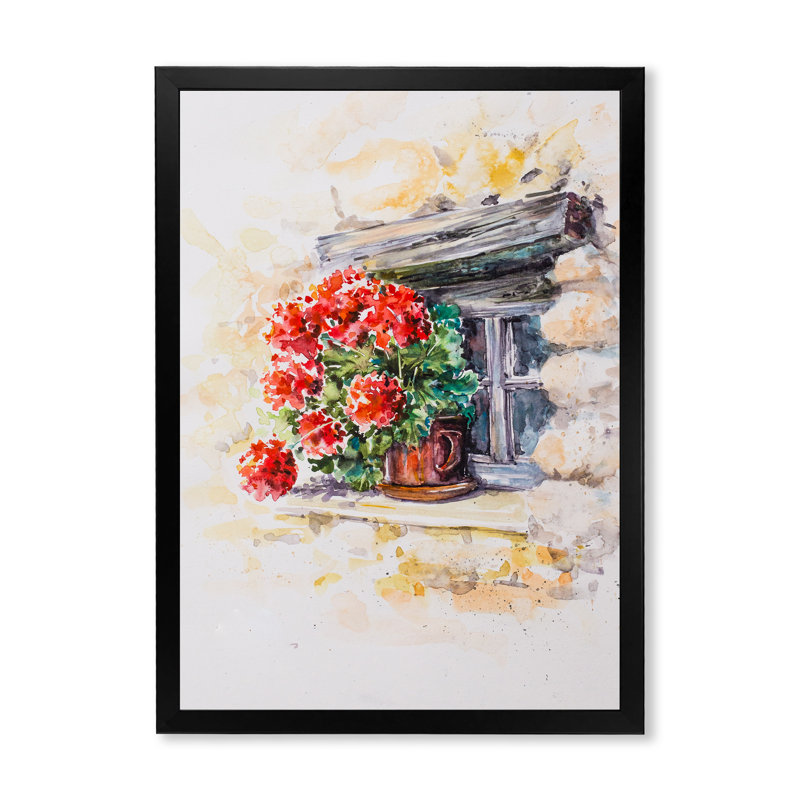 «Still Life Geraniums Window», reproduction de cadre photo sur toile, Toile avec cadre photo noir, H 20 po x l 12 po x P 1 po