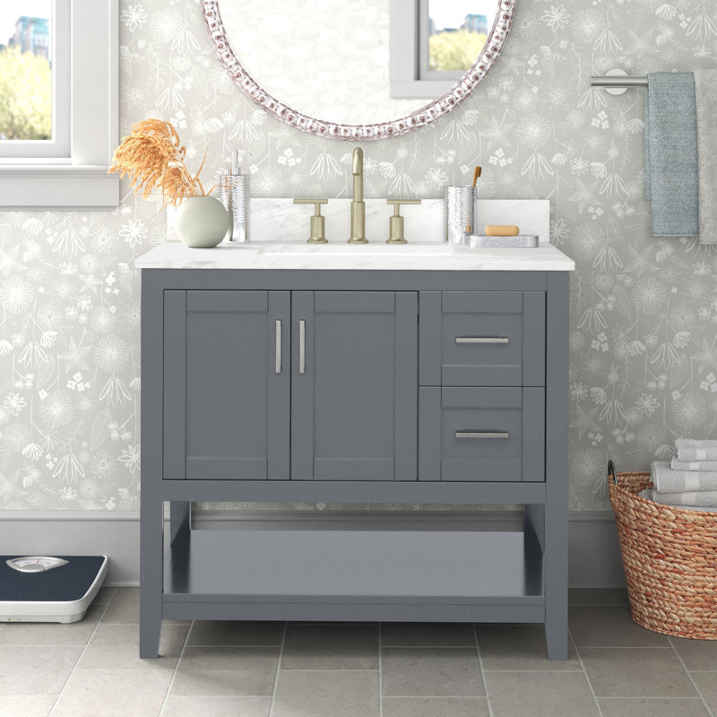Scottsbluff 36'' Single Bathroom Vanity with Engineered Marble Top, Gray