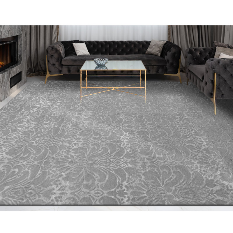 Hand-Knotted High-Quality Silver and Gray Area Rug, Rectangle 6' x 9'
