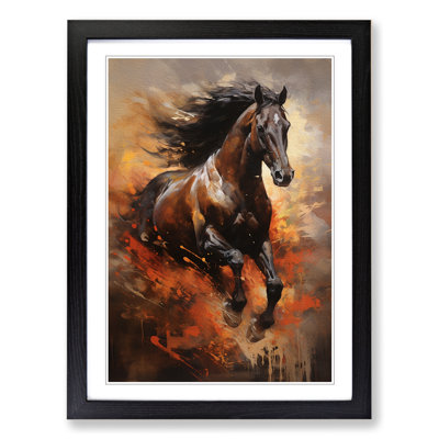 Horse Action Painting - Single Picture Frame Print on Wood