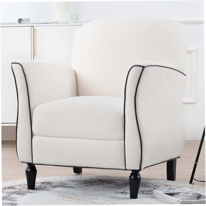 Grita Upholstered Accent Chair with Wooden Legs, White Polyester Blend