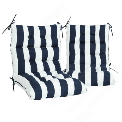 Ensemble de 2 coussins de chaise de patio à haut dossier, coussins de chaise berçante touffetés, coussins Adirondack pour utilisation dans une chaise de bureau de jardin, 44 po x 22 po x 4 po, paquet de 2 - bleu marine / blanc