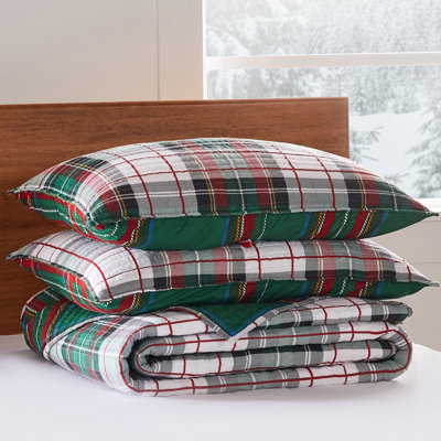 Spencer Plaid Green Queen Bedspread