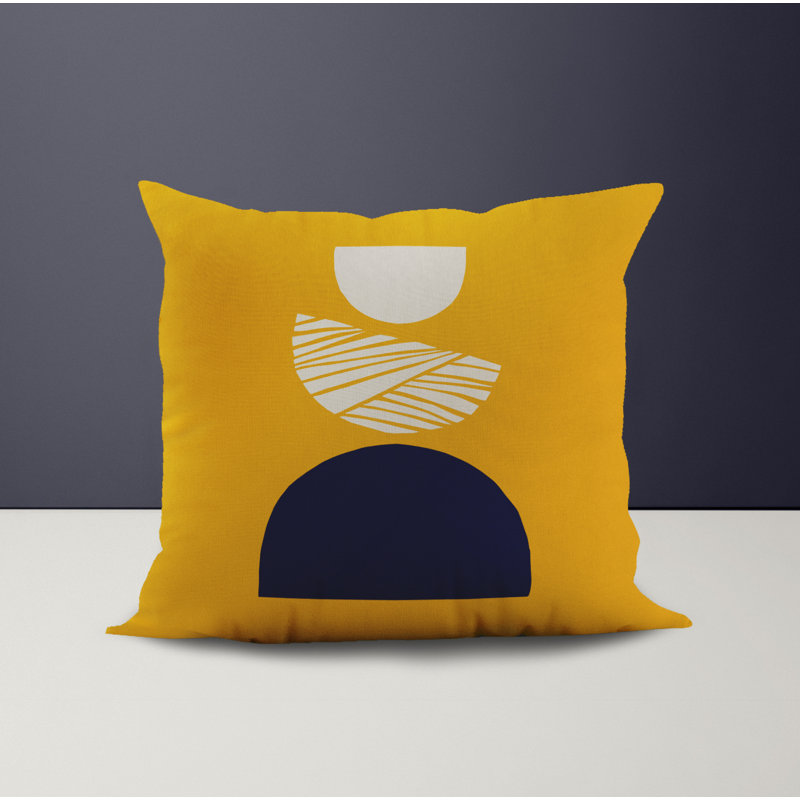 Jeté carré en polyester intérieur / extérieur, L 17 po x H 17 po, Jaune / Bleu Marine