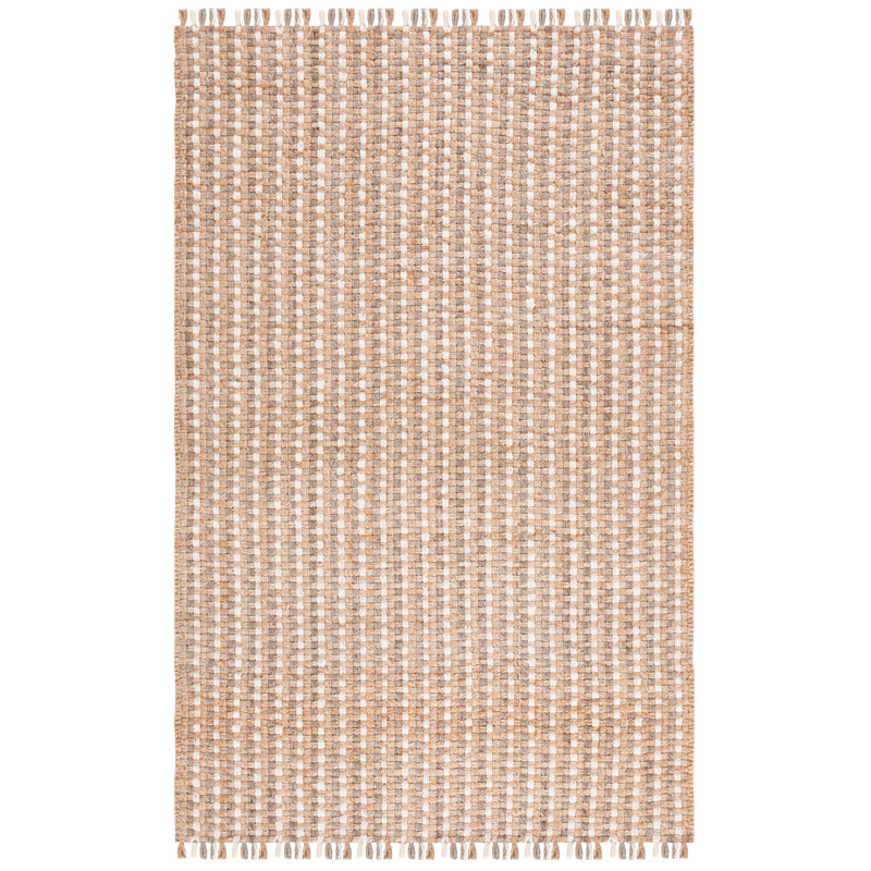 Keshanda Natural Fiber Hand Woven Jute Pile Striped Rug, Runner 2'3" x 8'