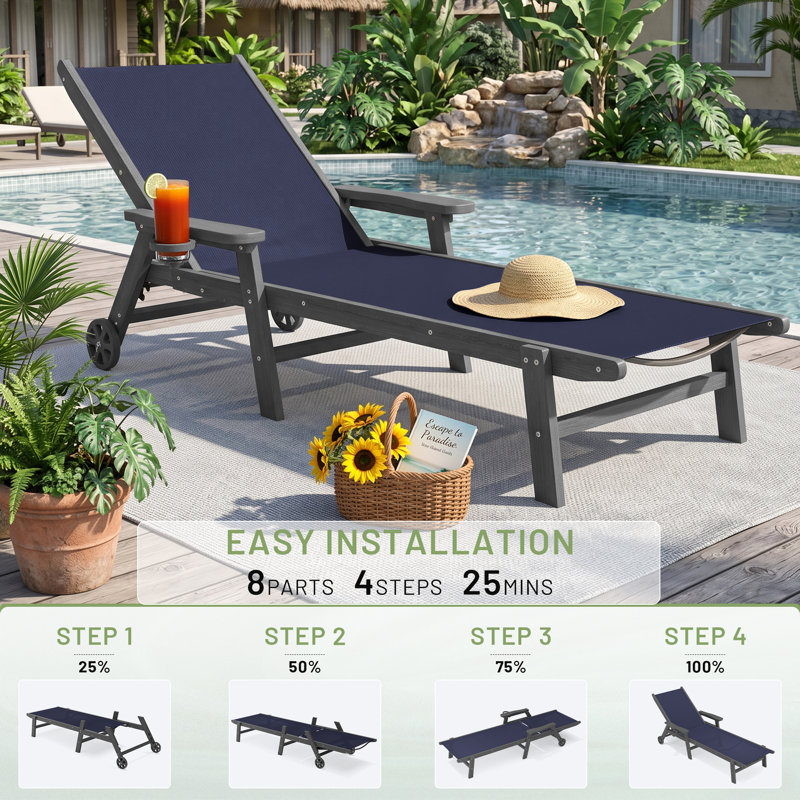 Chaise longue inclinable en PEHD, Navy Blue, 2
