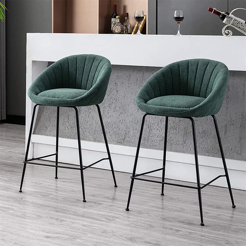 Upholstered Counter Stool with Metal Frame, Green
