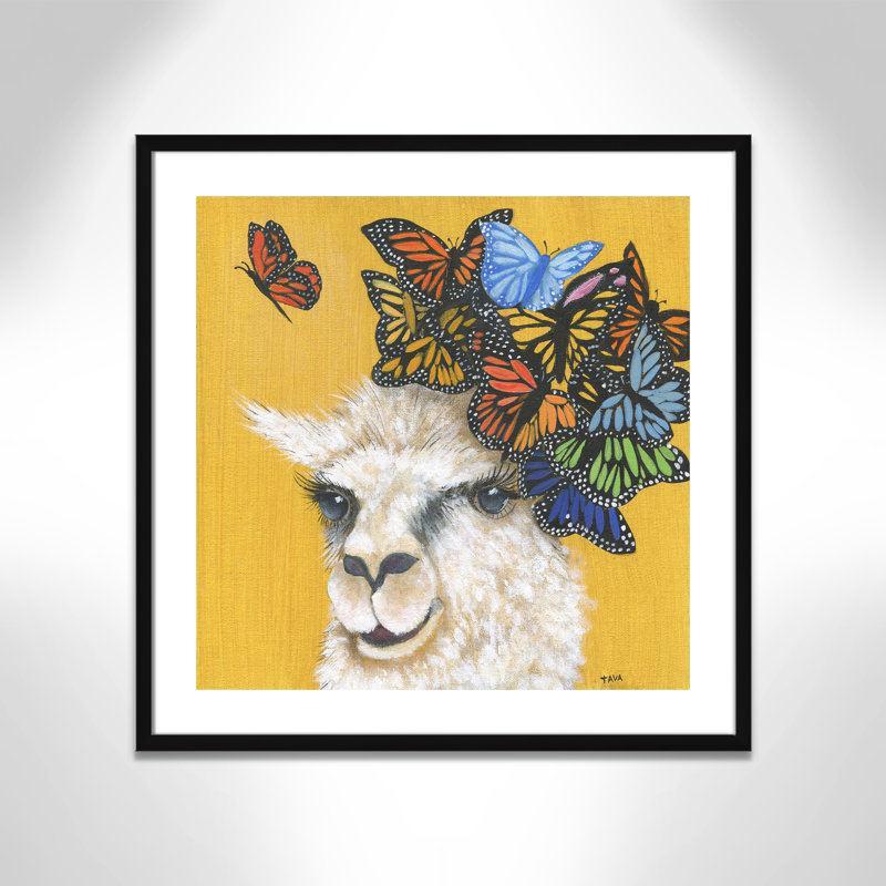 Art sur toile llama, H 27,5 po x l 27,5 po x P 1,18 po, Cadre noir