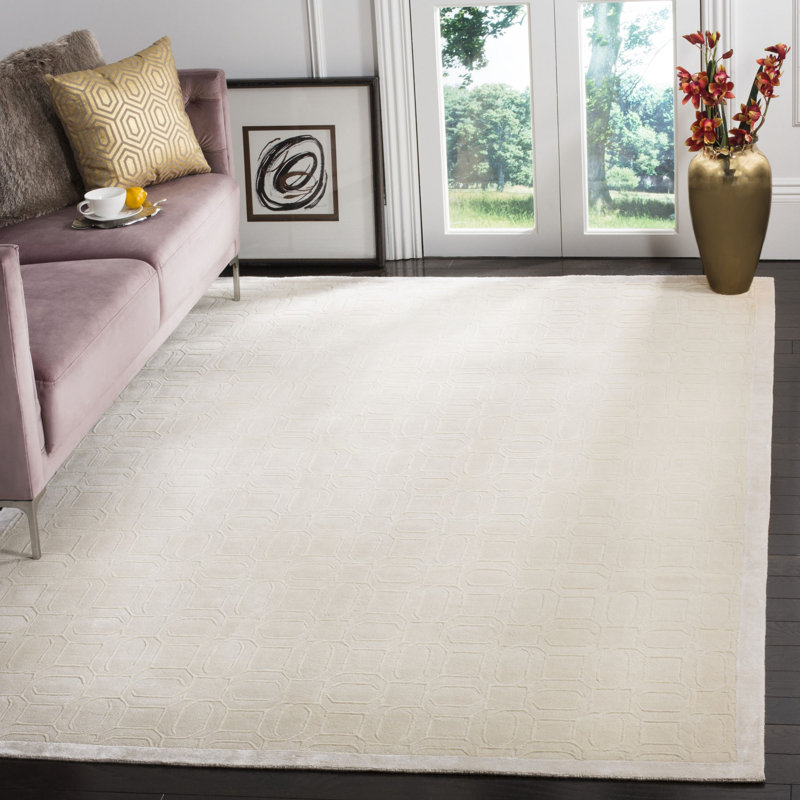 Altynbek Hand Knotted Viscose/Wool/Cotton Geometric Rug in Beige, Rectangle 6' x 9'