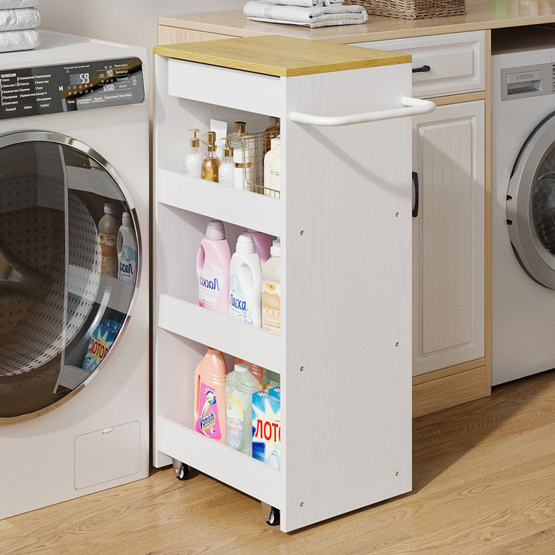 Chariot de cuisine roulant avec roulettes silencieuses, l 15,8 po x H 31,5 po, îlot de cuisine avec tablettes coulissantes et tiroir de rangement pour la cuisine, la salle de bain et la salle de lavage