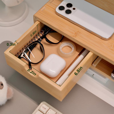 Bamboo Monitor Stand Riser With Drawer, Ergonomic Computer Riser