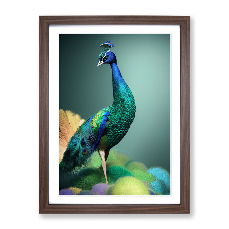 Amazing Peacock - Single Picture Frame Print, 34cm H x 25cm W x 2cm D, Brown Framed