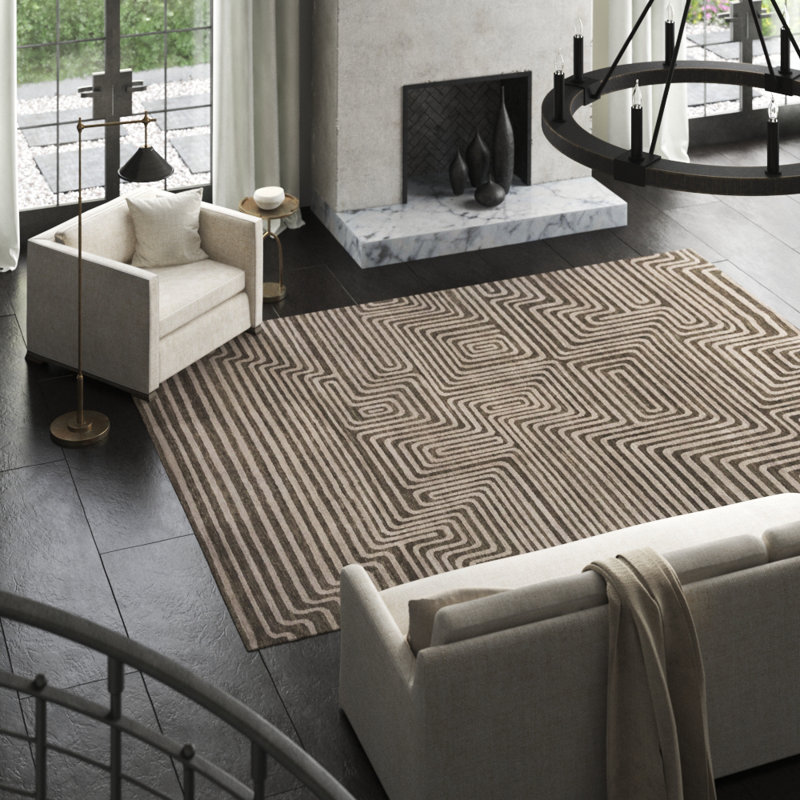 Plateau Wool Geometric Area Rug in Taupe/Neutral, Rectangle 6' x 9'