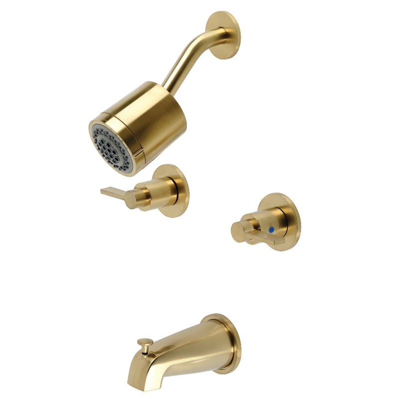 Robinet de baignoire et douche à double poignée Kingston Brass NuvoFusion, Laiton brossé