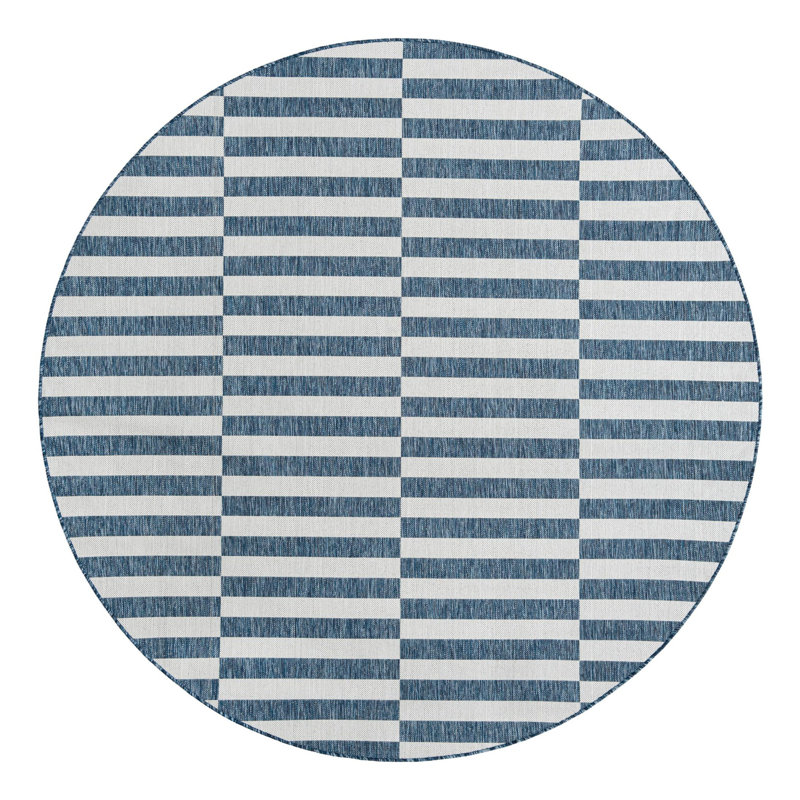 Tapis intérieur / extérieur bleu marine / ivoire Pana, Rond 6 pi 1 po