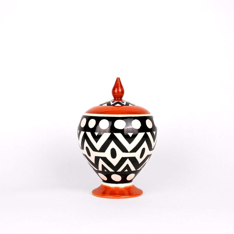 African Handmade Ceramic Jar, 9" H x 4.5" W x 4.5" D