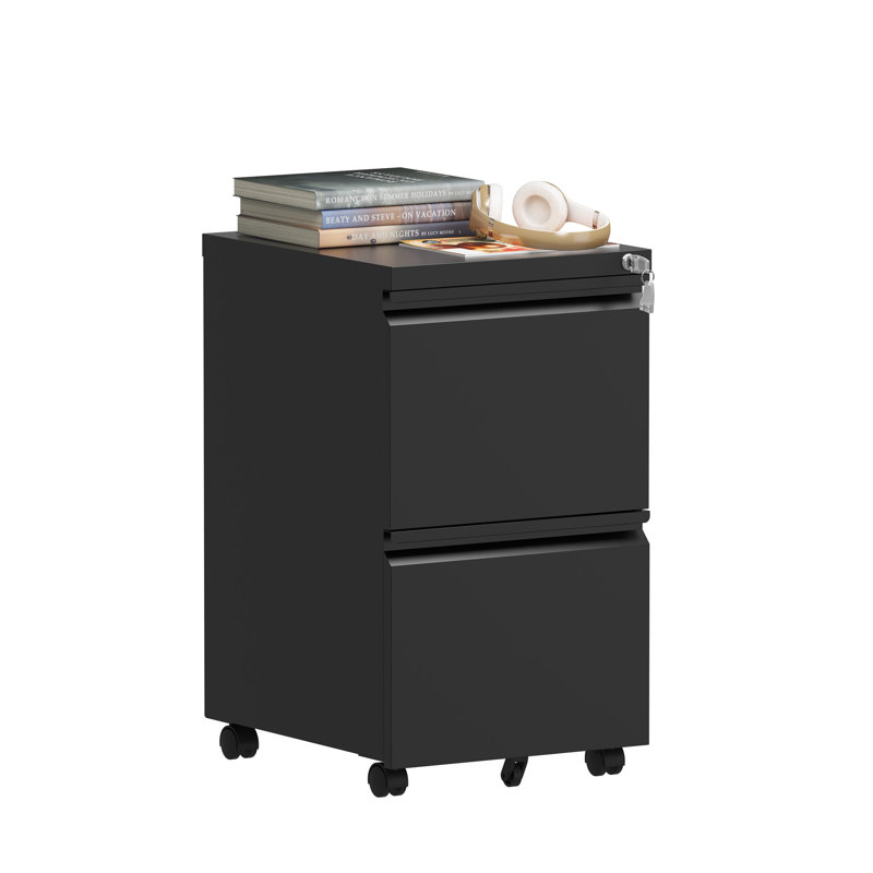 2 Drawer Mobile File Cabinet with Lock for Legal/Letter/A4 Size - Fully Assembled Except Wheels, Black
