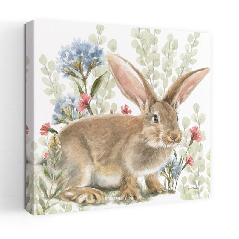 Art contemporain Hop Into Spring Iv avec animaux animaux, H 18 po x l 18 po
