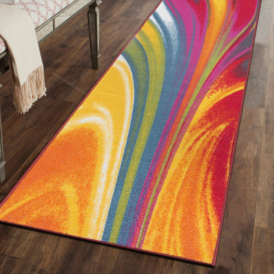 Akieba Abstract Tufted Blue/Orange/Pink Area Rug