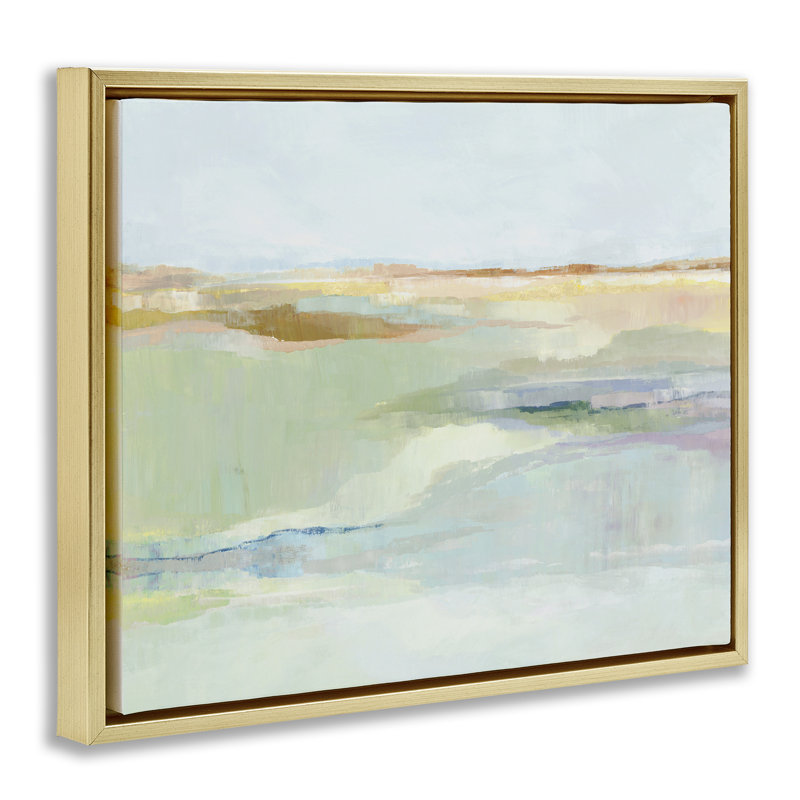 Springtime Glow Landscape Floating Frame, design by Ian C., 17" H x 21" W, Metallic Gold Floater Frame