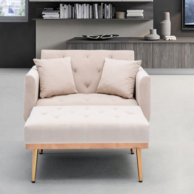 Recline Sofa Chair With Ottoman, Two Arm Pocket And Wood Frame Include 1 Pillow, Beige (40.5âx33âx32â) -  Mercer41, AA9B9A9AD63F4FD7A339CE5CC5E0286B