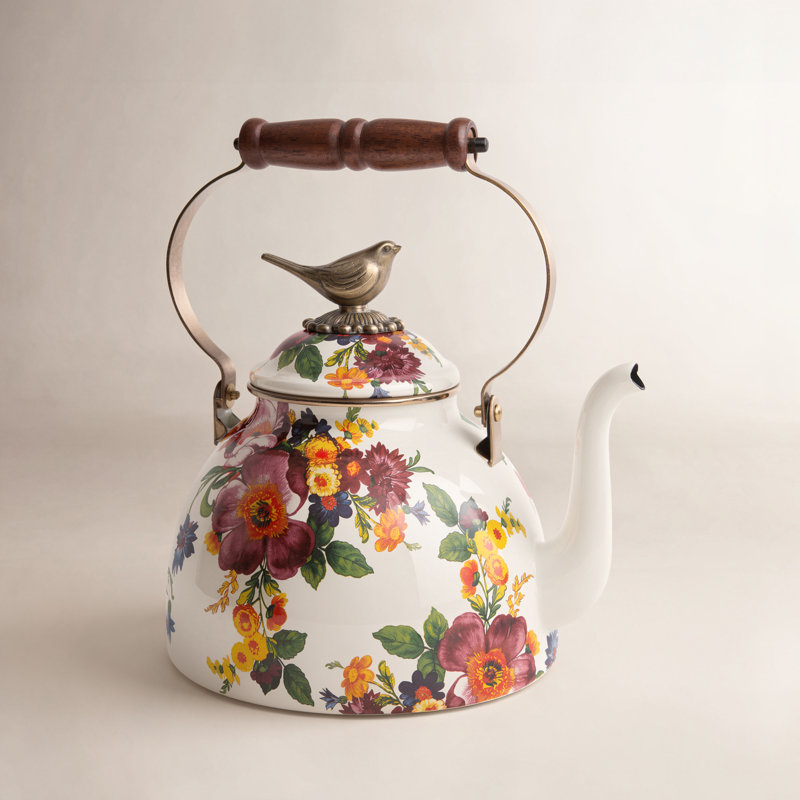 Flower Market 3 Quart Tea Kettle with Bird