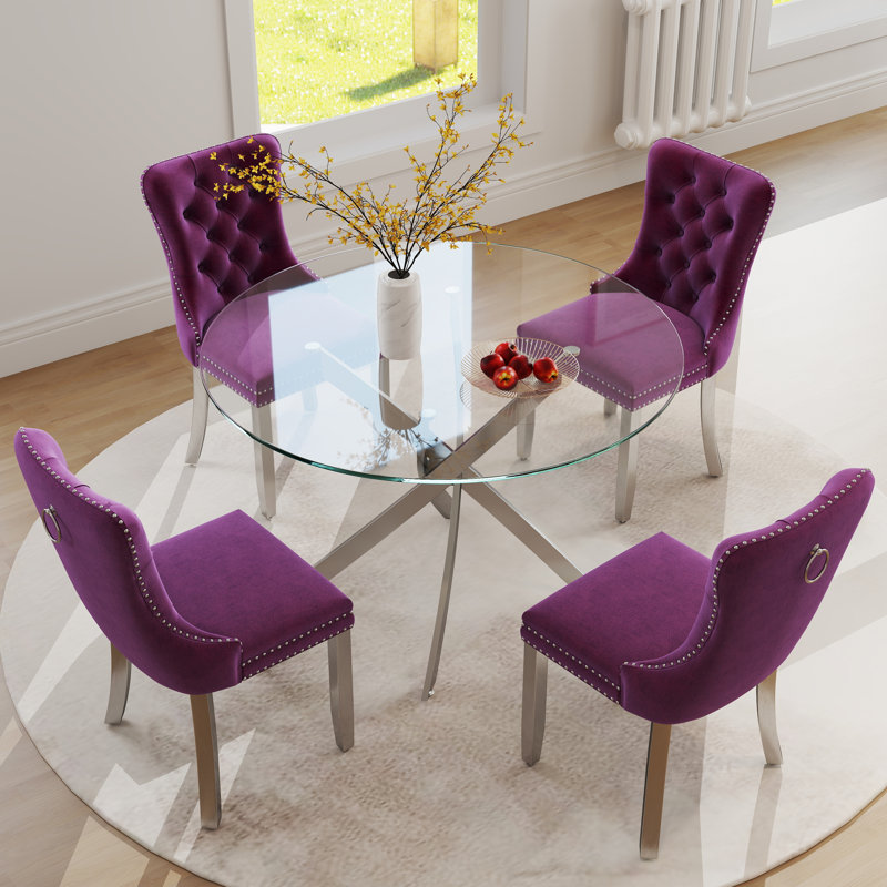 Ensemble de salle à manger Keyari, Mauve, H 29,5 po x L 36 po x l 36 po, Argent