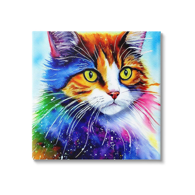 «Bold Rainbow Cat Face Portrait» par Denise Dundon - impression sur toile tendue, H 24 po x l 24 po x P 1,5 po